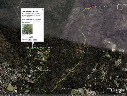 Duck Hole/Terrey Hills in Google Earth Duck Hole/Terrey Hills in Google Earth